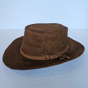 Walkabout Real Suede Leather Brown Mens Hat sz Small Australian Outback M1013.2‎